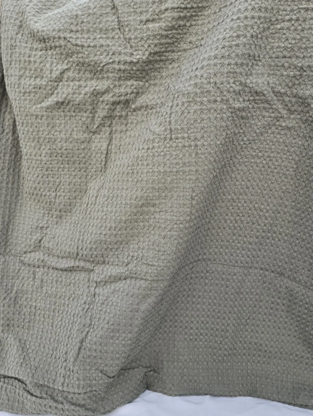 New Quince QUEEN 100% Organic Cotton Luxe Honeycomb Duvet Cover Olive Green